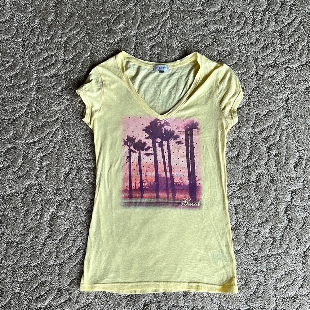 Guess Small Tshirt Yellow with Rhinestones